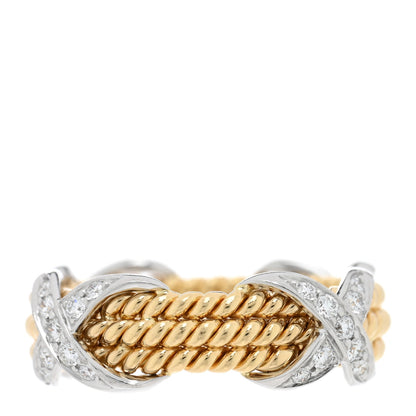 Tiffany 18K Yellow Gold Platinum Diamond Schlumberger Rope Three Row X Ring 52 6 3 of 4