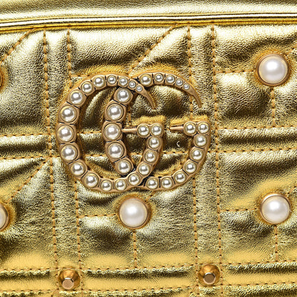 Gucci Metallic Calfskin Matelasse Studded Small Pearly GG Marmont Chain Shoulder Bag Gold 8 of 11