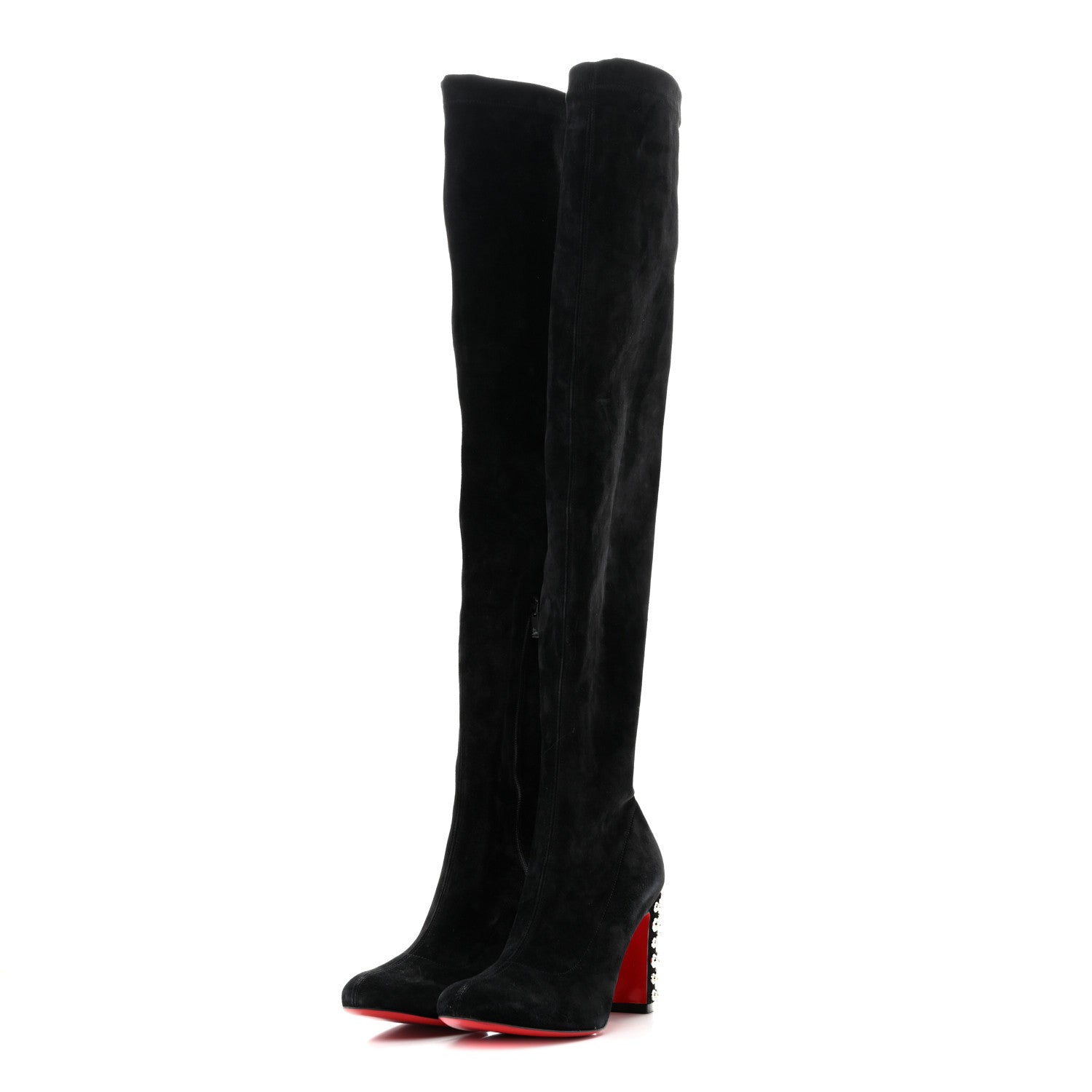 Christian Louboutin Veau Velours Spiked Study Stretch 85 Over The Knee Boots 35.5 Black 3 of 7