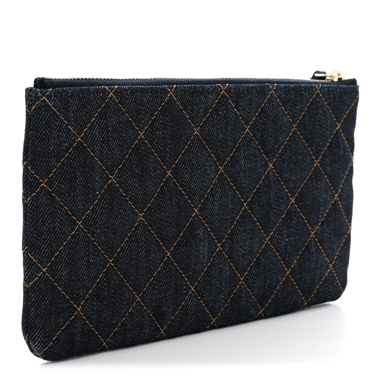 Chanel Denim Quilted Small Zipped Pouch Dark Blue Orange 3 of 7