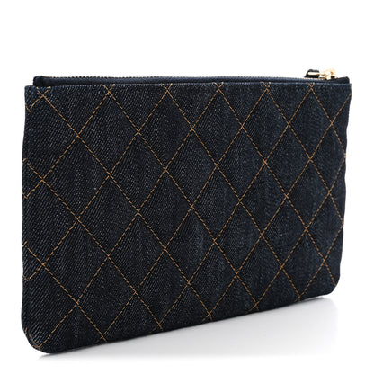 Chanel Denim Quilted Small Zipped Pouch Dark Blue Orange 3 of 7