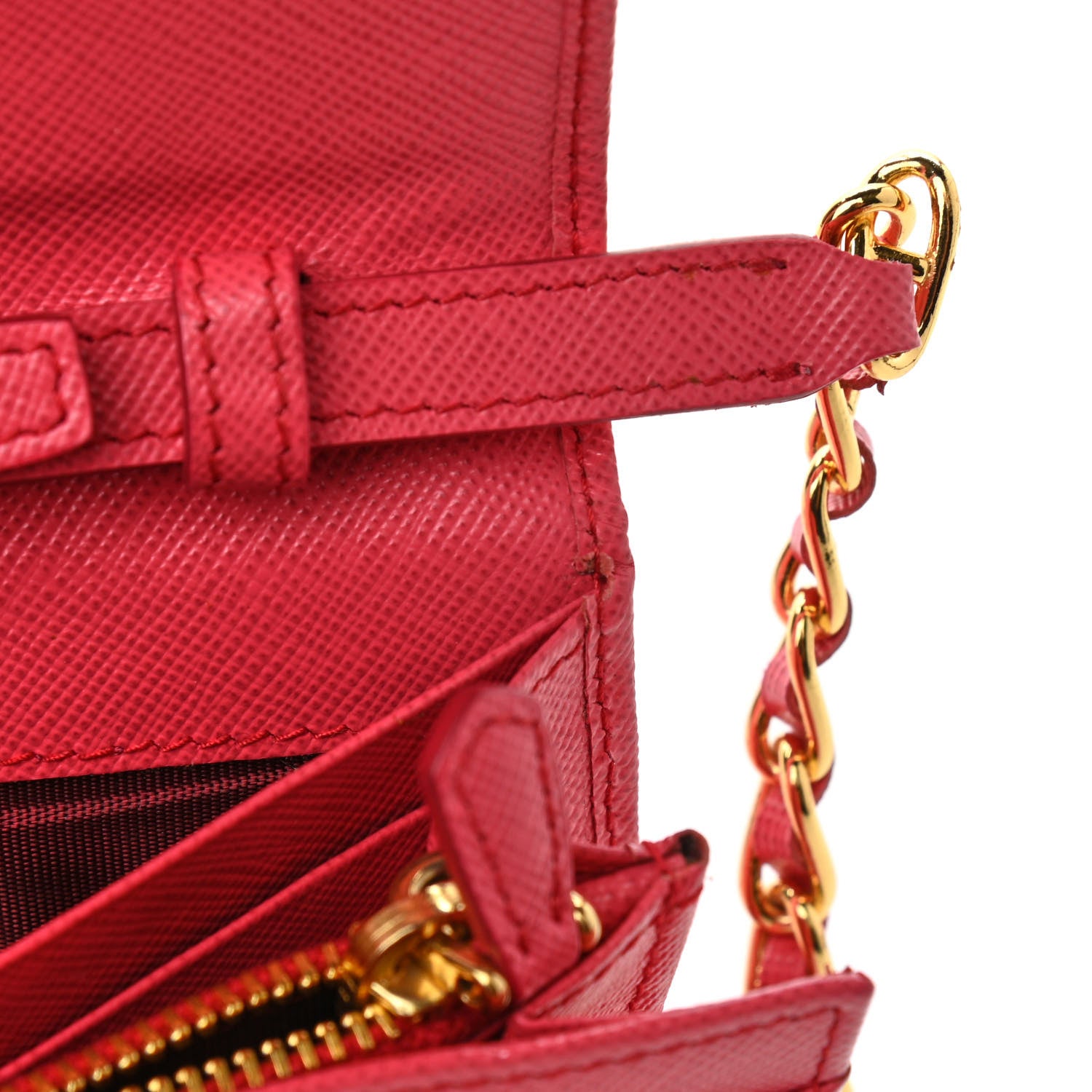 Prada Saffiano Metal Oro Chain Wallet Peonia 8 of 12