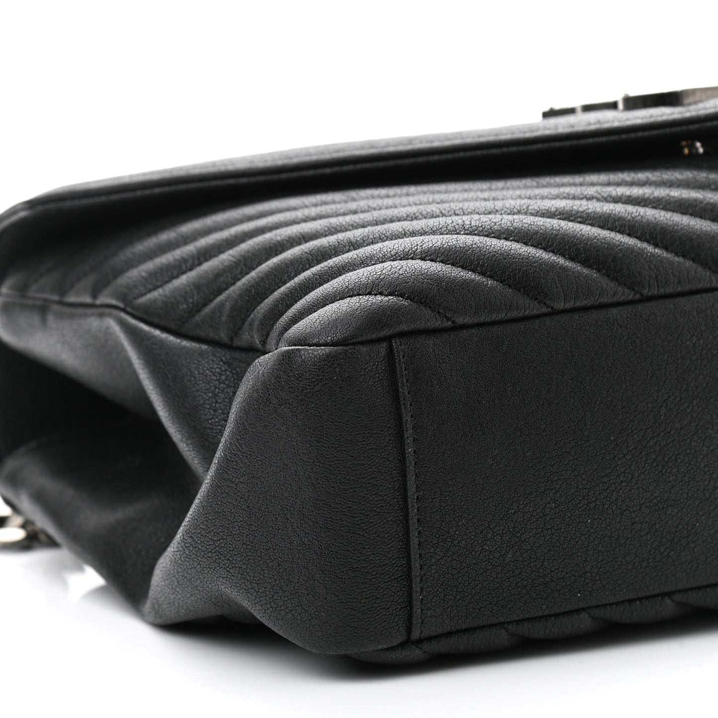 Sheepskin Matelasse Chevron Monogram Large College Satchel Black