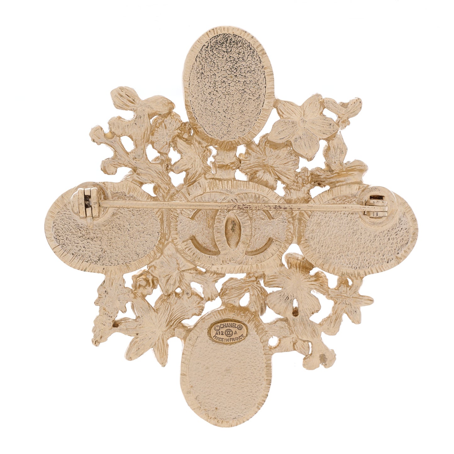 Crystal Mother of Pearl CC Flower Brooch Gold