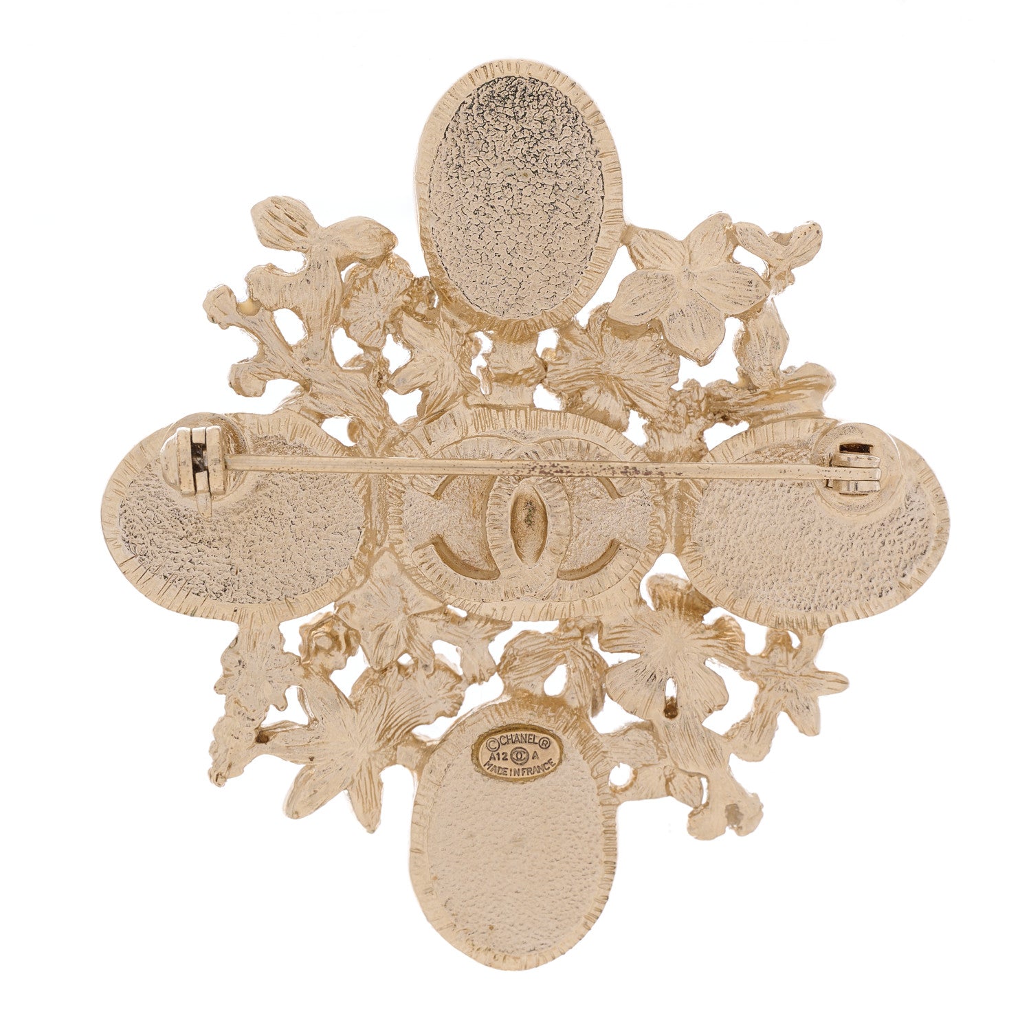 Chanel Crystal Mother of Pearl CC Flower Brooch Gold 3 of 4
