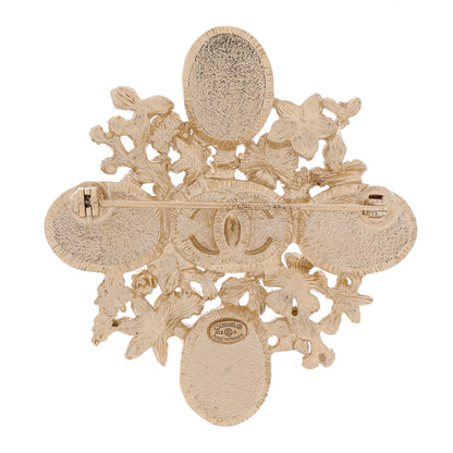 Chanel Crystal Mother of Pearl CC Flower Brooch Gold 3 of 4
