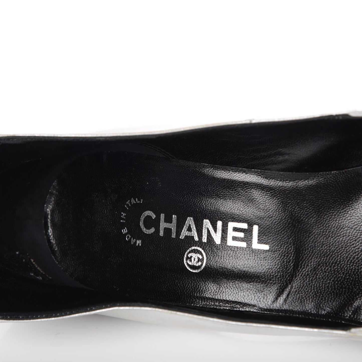 Metallic Lambskin Patent Cap Toe CC Pumps 39.5 Silver Black