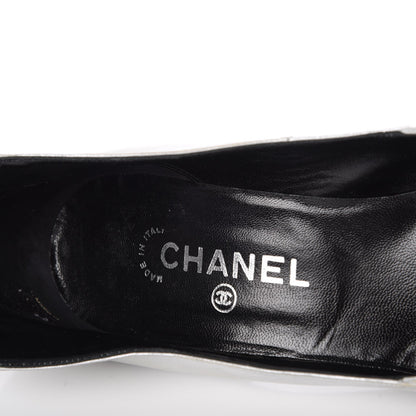 Chanel Metallic Lambskin Patent Cap Toe CC Pumps 39.5 Silver Black 9 of 19