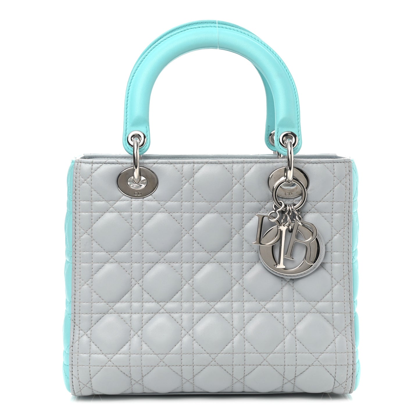 Lambskin Cannage Medium Bi-Color Lady Dior Grey Turquoise