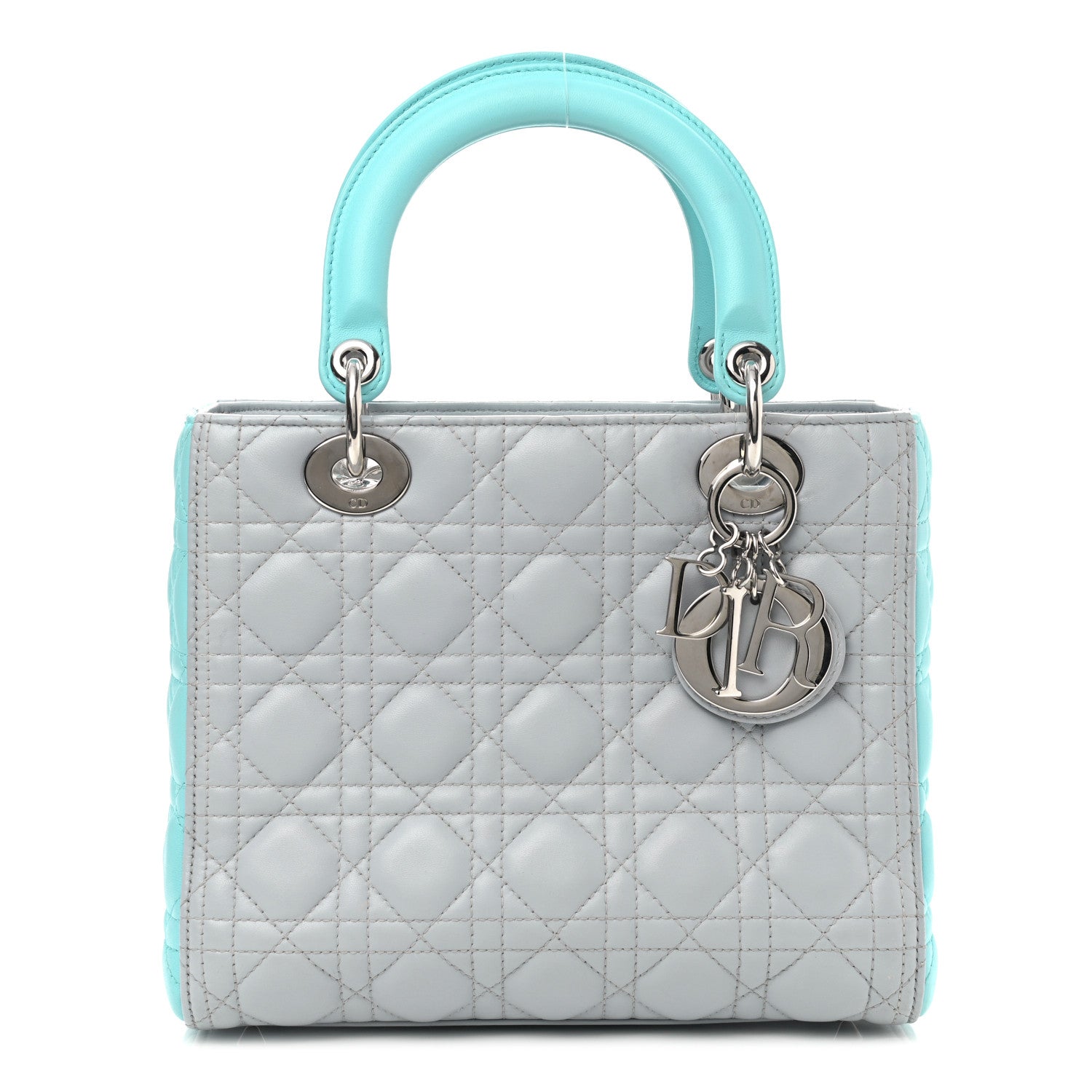 Christian Dior Lambskin Cannage Medium Bi-Color Lady Dior Grey Turquoise 1 of 10