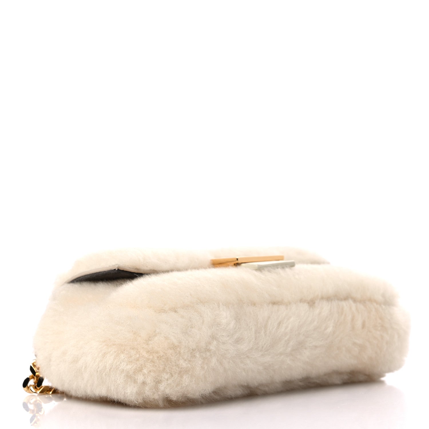 Fendi Shearling Shiny Nappa Micro Baguette Latte Panna 4 of 9