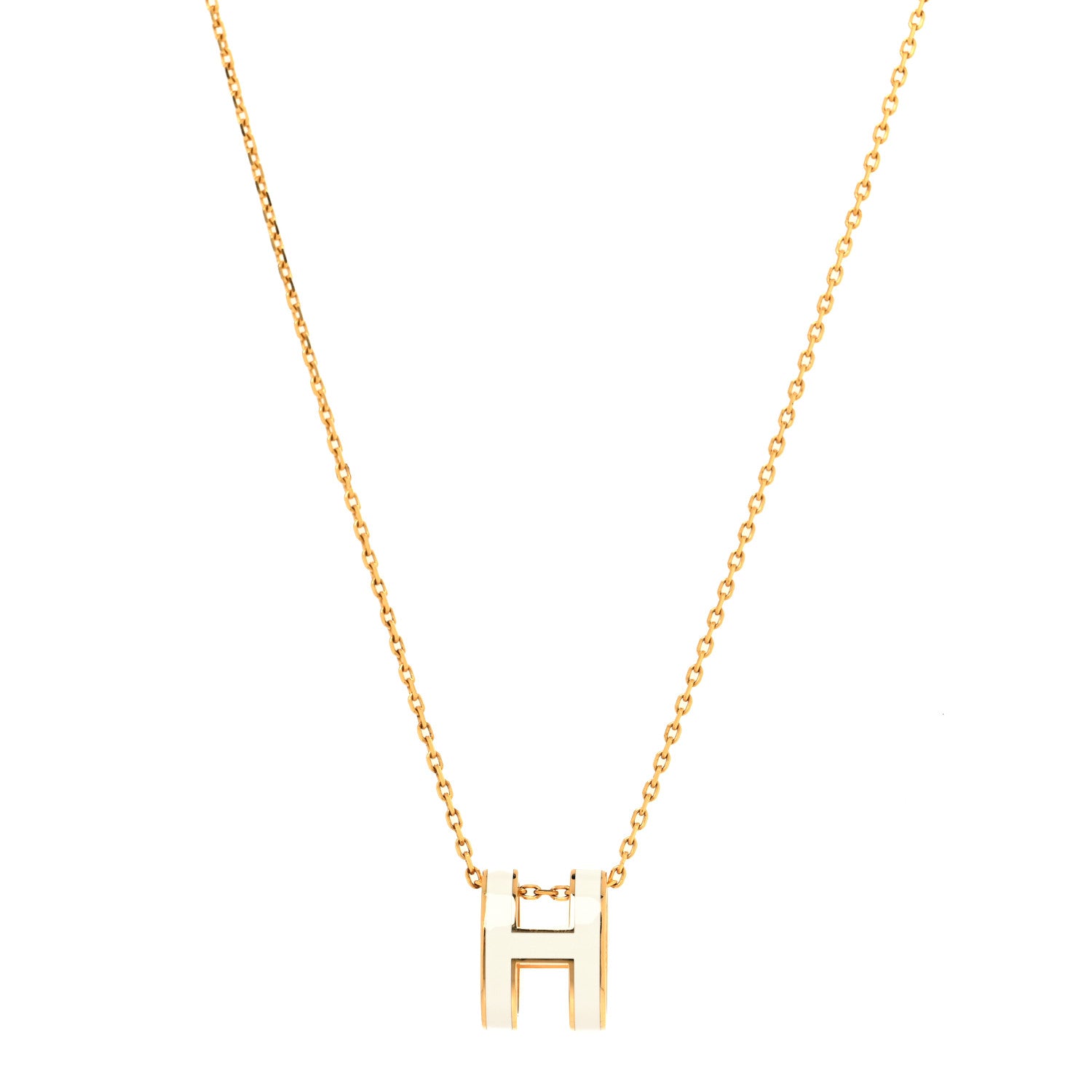 Hermes Lacquered Gold Pop H Pendant Necklace White 1 of 5