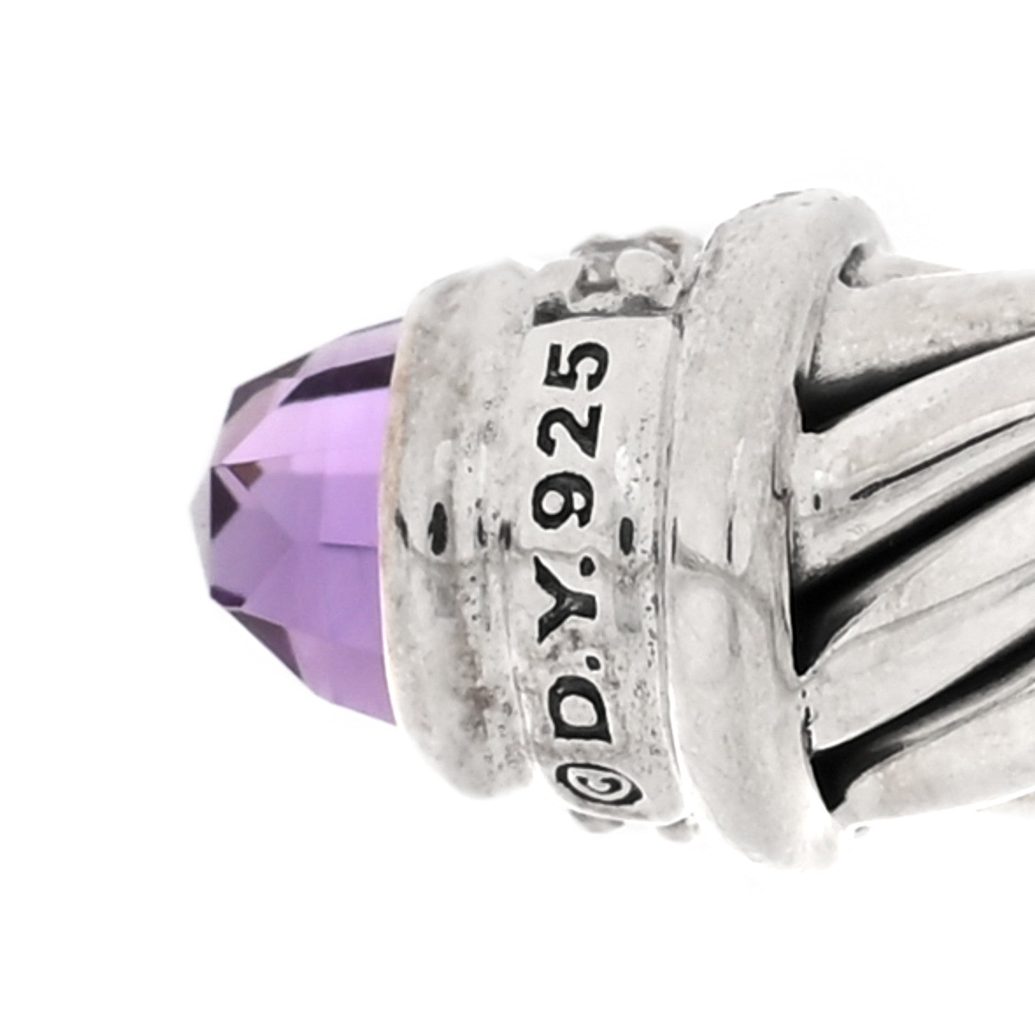 David Yurman Sterling Silver Diamond Amethyst 5mm Cable Classics Bracelet 3 of 3