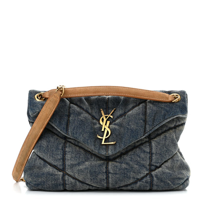 Saint Laurent Denim Quilted Small Loulou Puffer Monogram Chain Satchel Blue Cinnamon 1 of 9