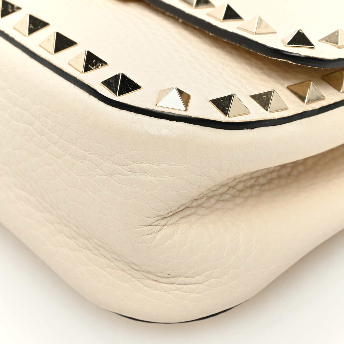 Grainy Calfskin Small Rockstud Top Handle Bag Light Ivory