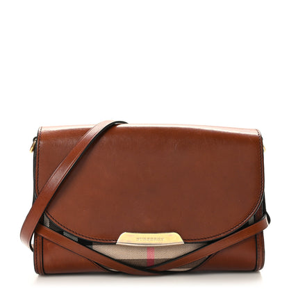 Burberry House Check Bridle Calfskin Small Abbott Crossbody Bag Tan 1 of 11