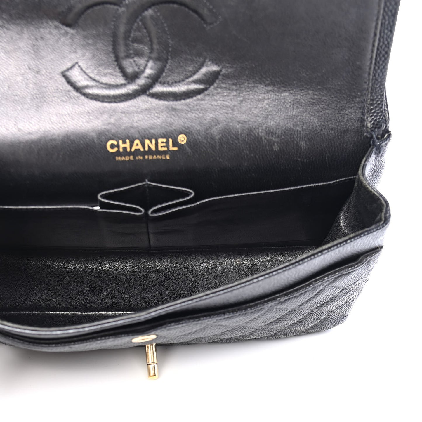 Caviar Quilted Medium Double Flap Black