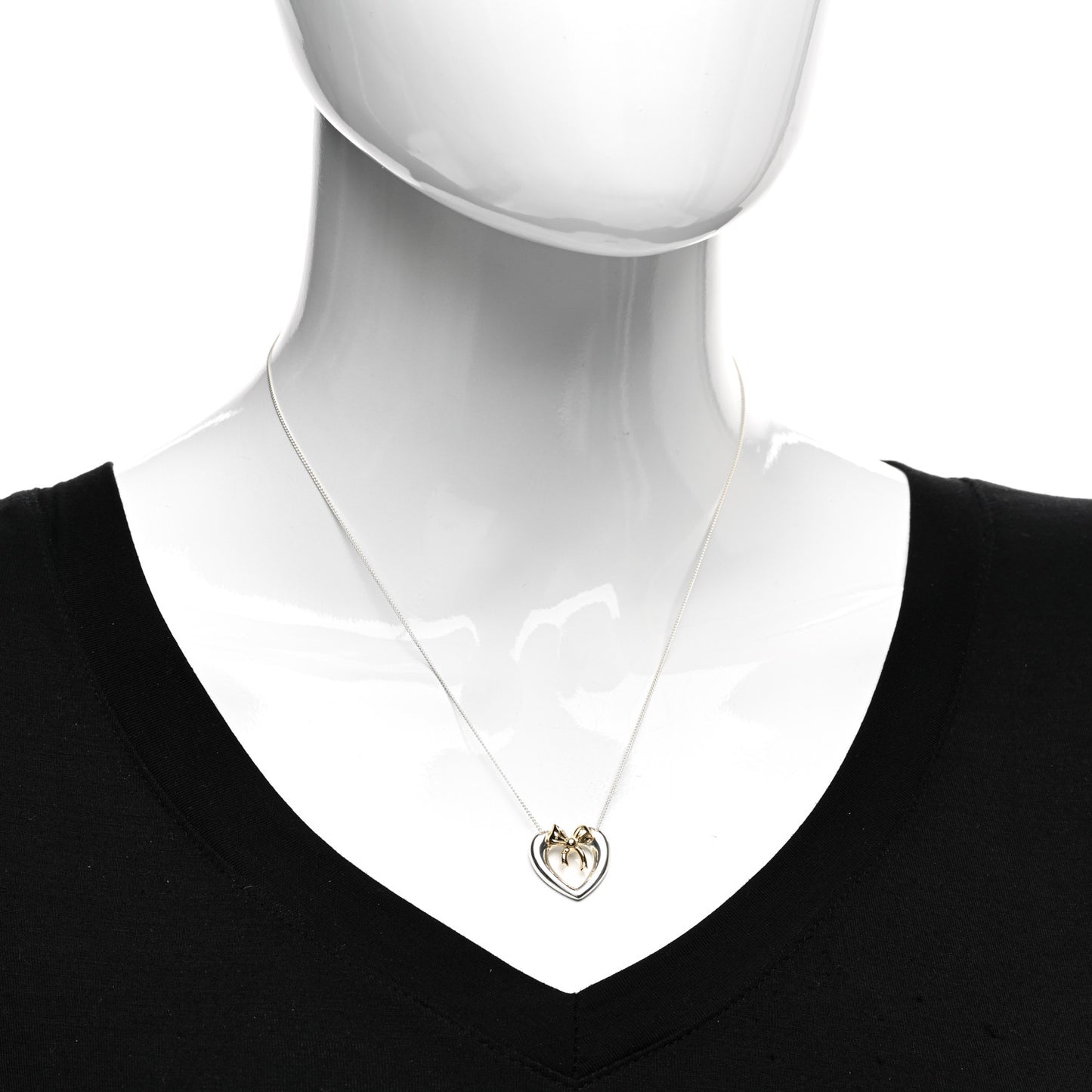 Sterling silver 18K Yellow Gold Bow Tie Heart Pendant Necklace