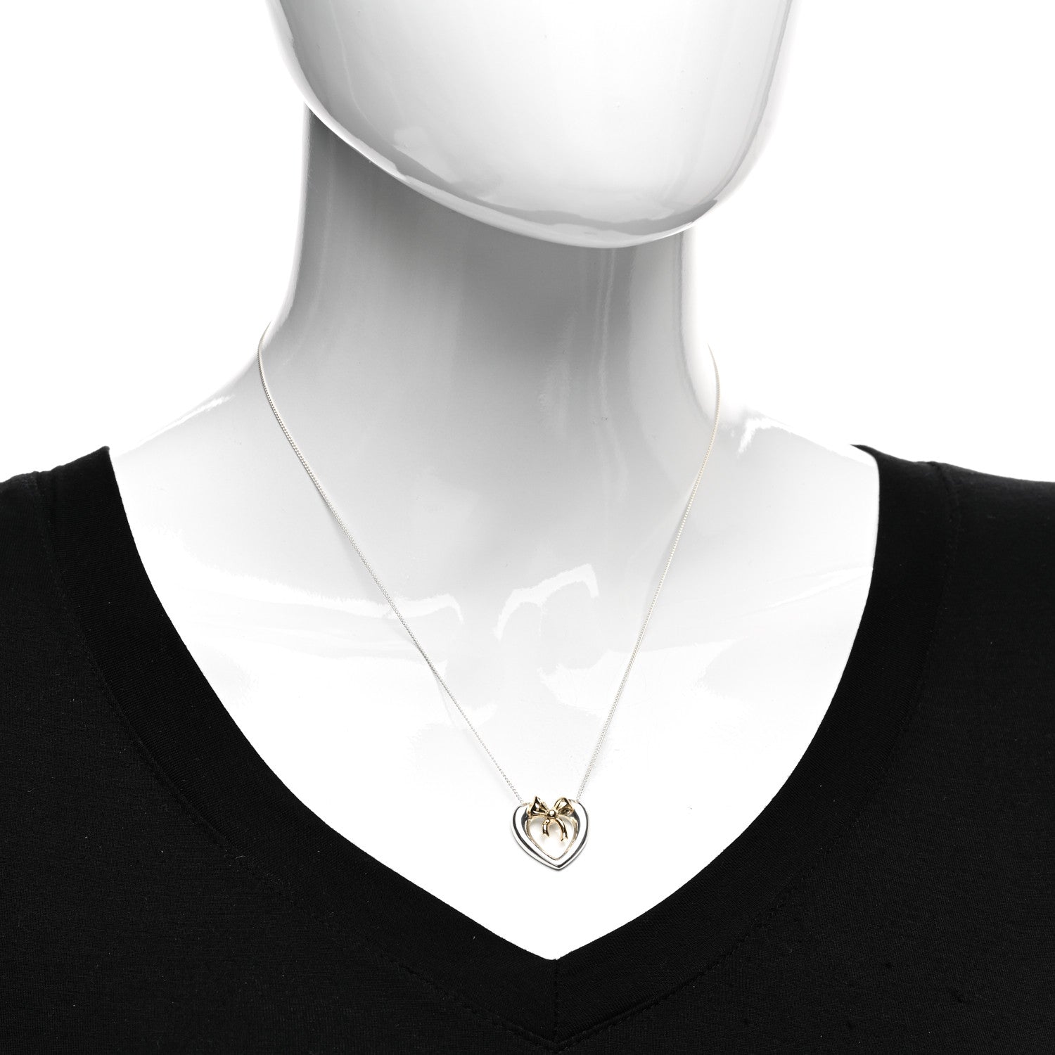 Tiffany Sterling silver 18K Yellow Gold Bow Tie Heart Pendant Necklace 2 of 4