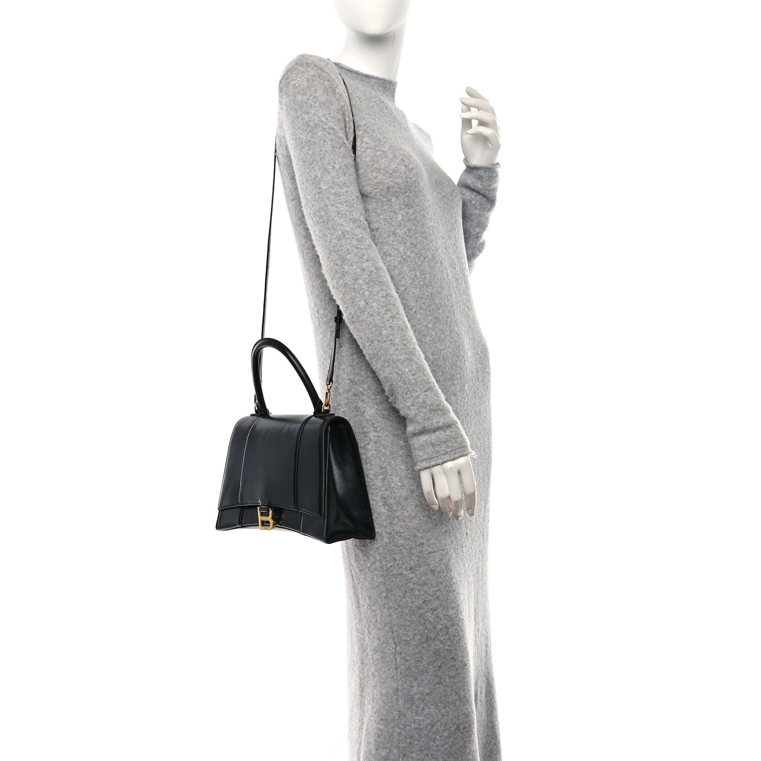 Balenciaga Shiny Box Calfskin Medium Hourglass Top Handle Bag Black 2 of 10