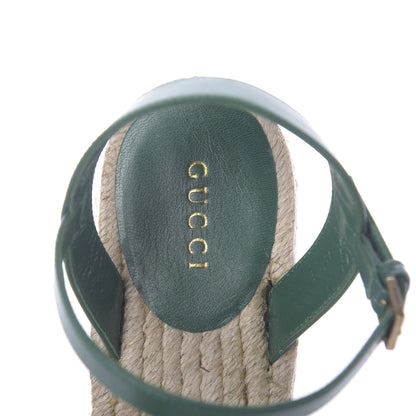 Gucci Cotton Malaga Kid Crochet Pearly GG Lilibeth Espadrille Platform Sandals 36 Emerald 5 of 7