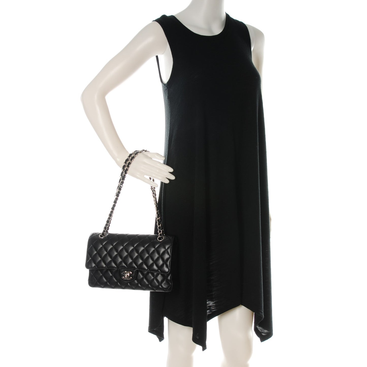 Caviar Quilted Medium Double Flap Black
