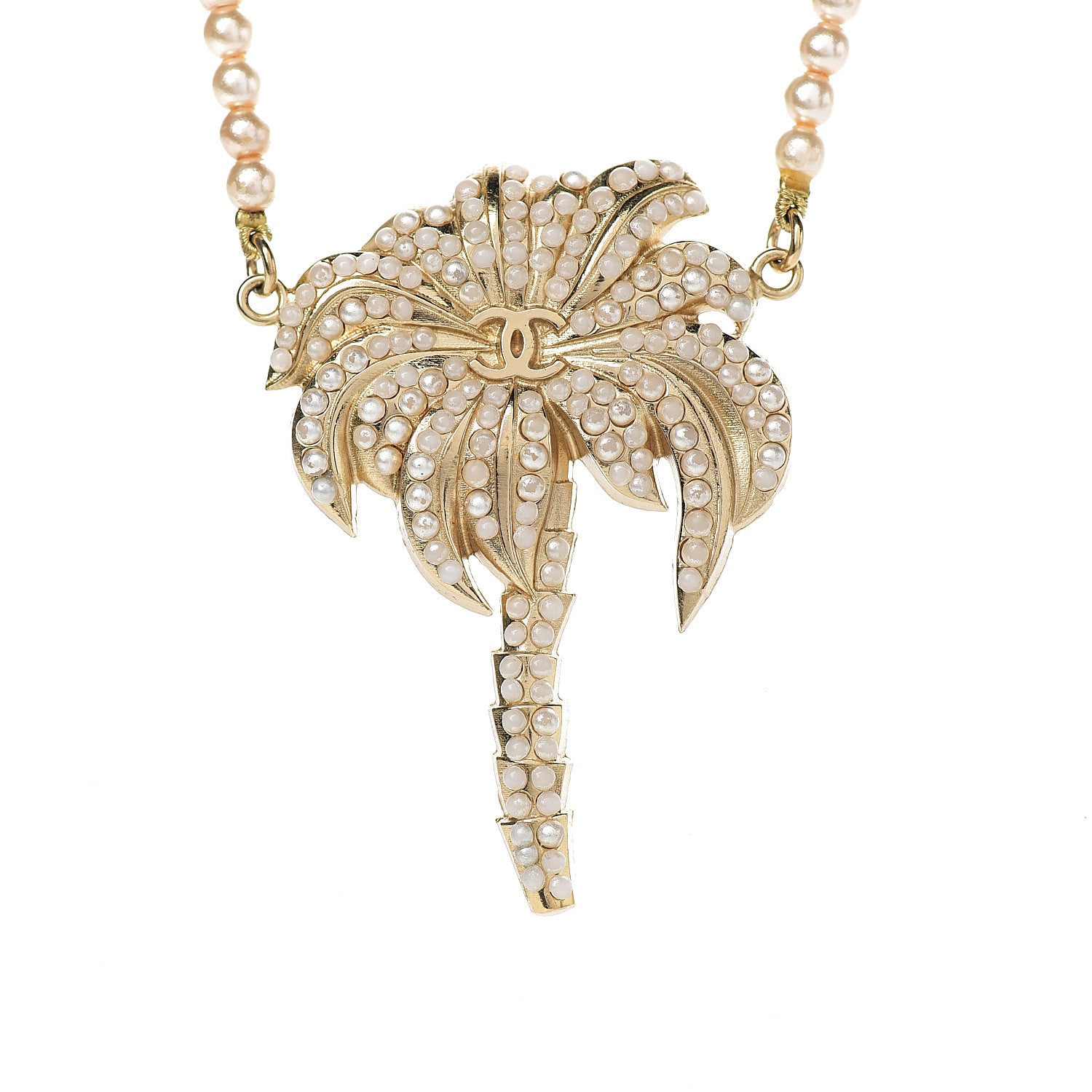 Chanel Pearl CC Palm Tree Necklace Gold 3 of 7