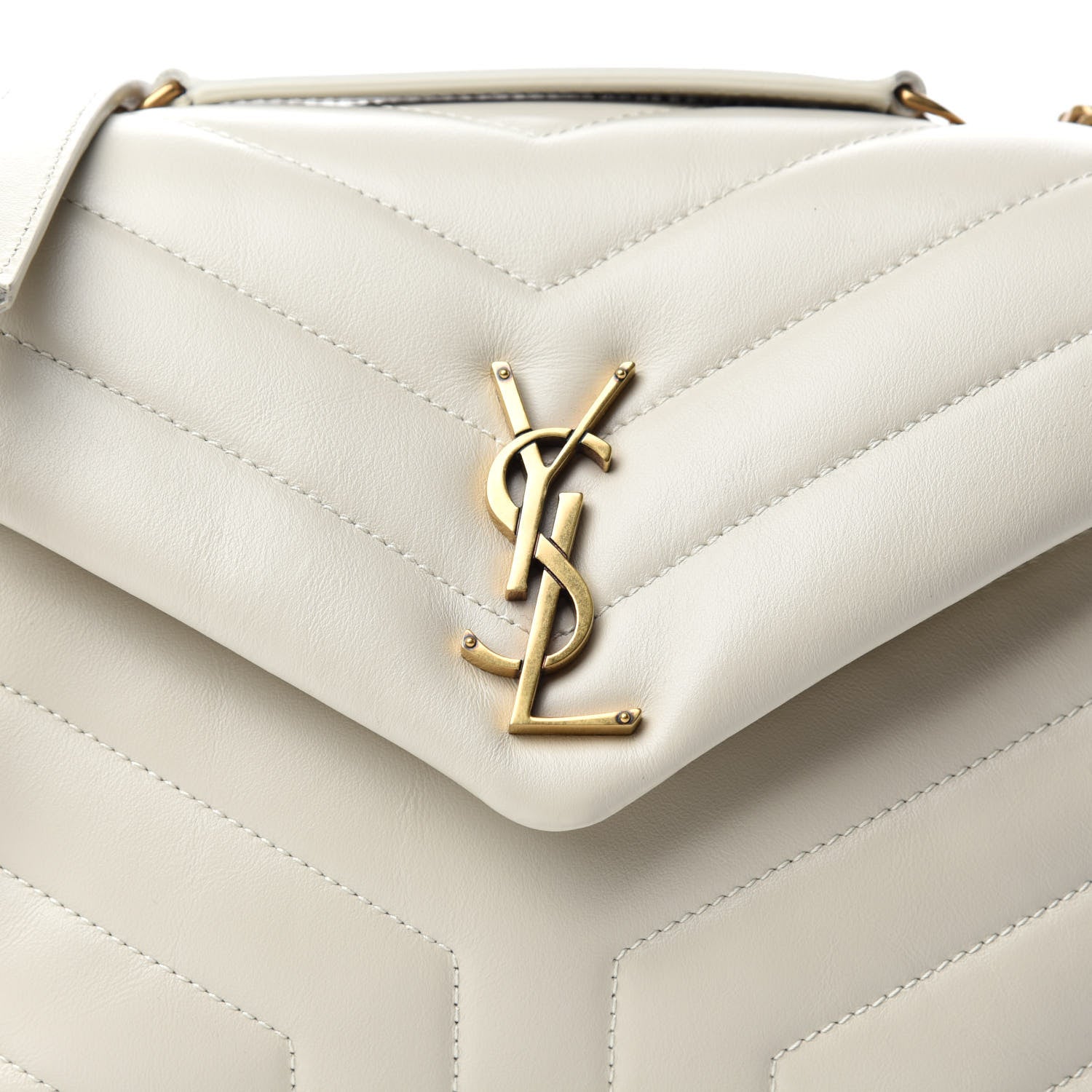 Saint Laurent Calfskin Y Quilted Monogram Small Loulou Chain Satchel Crema Soft 12 of 12