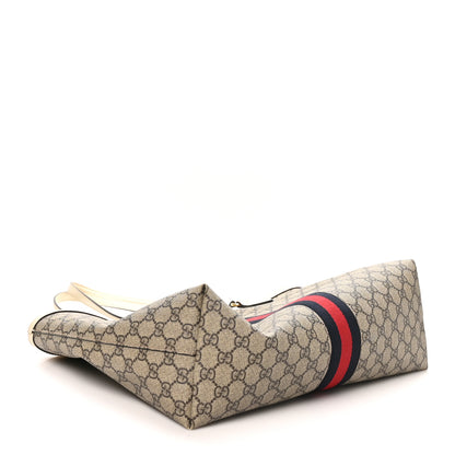 Gucci GG Supreme Monogram Textured Dollar Calfskin Web Medium Ophidia Shopping Tote Beige Ebony Mystic White 3 of 10
