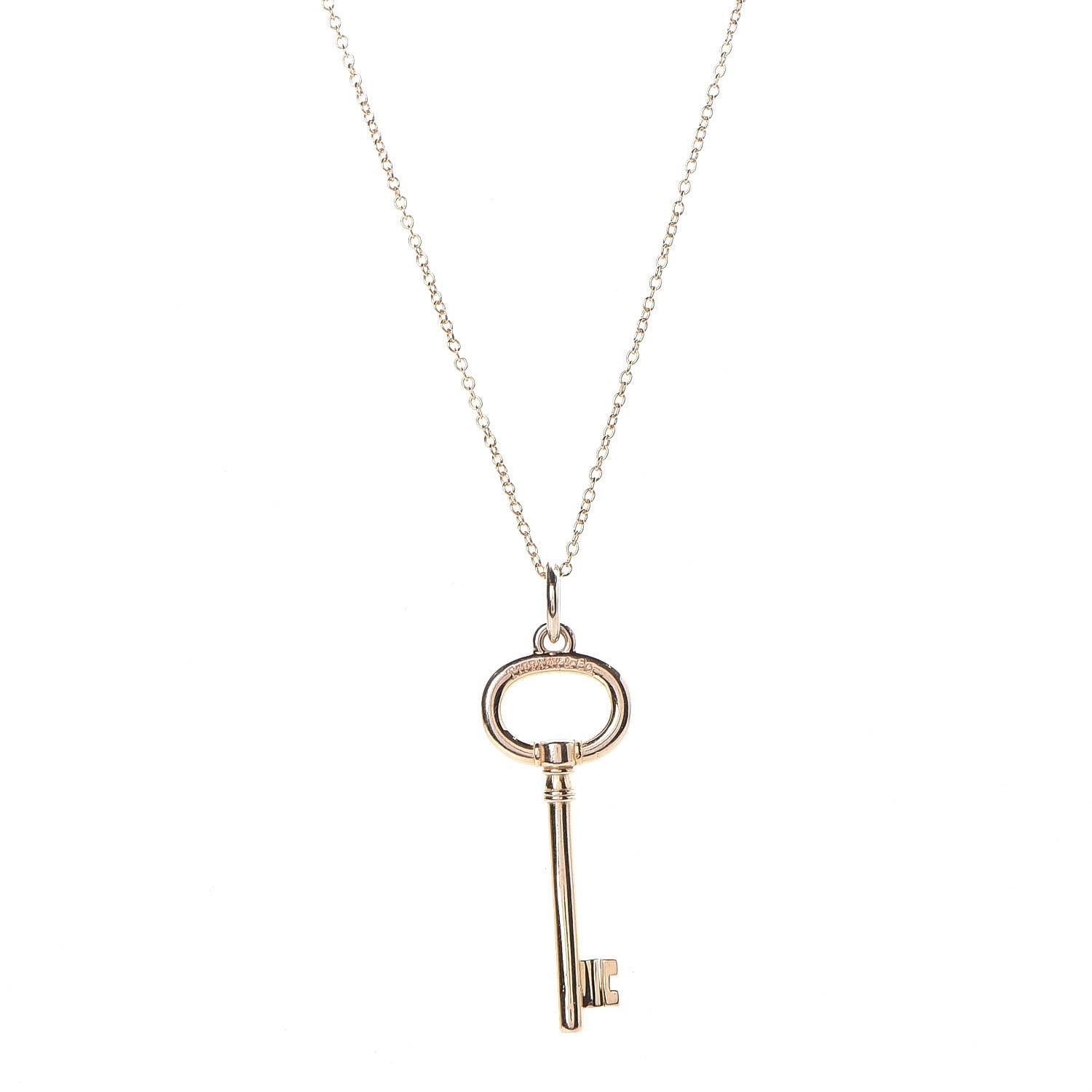 Tiffany 18K Rose Gold Small Oval Key Pendant Necklace 1 of 8
