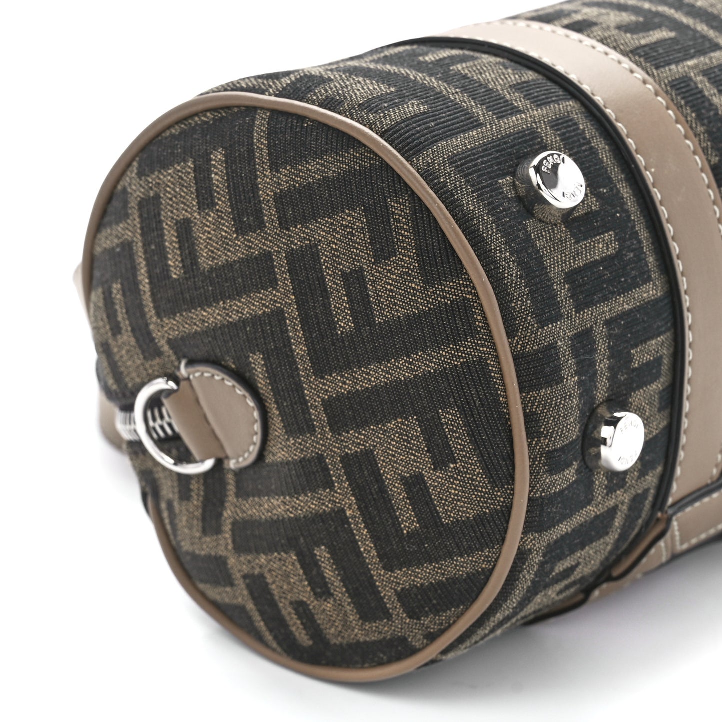 Recycled Fabric Jacquard Vitello Grace FF 1974 Mini O'Lock Bowling Bag Tobacco Moro Sand