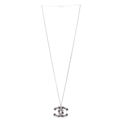 Chanel Crystal Baguette CC Pendant Necklace Pink Silver 3 of 5