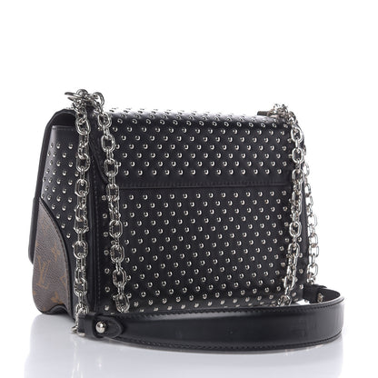 Louis Vuitton Calfskin Monogram Twist Studded Shoulder Bag MM Black 3 of 10