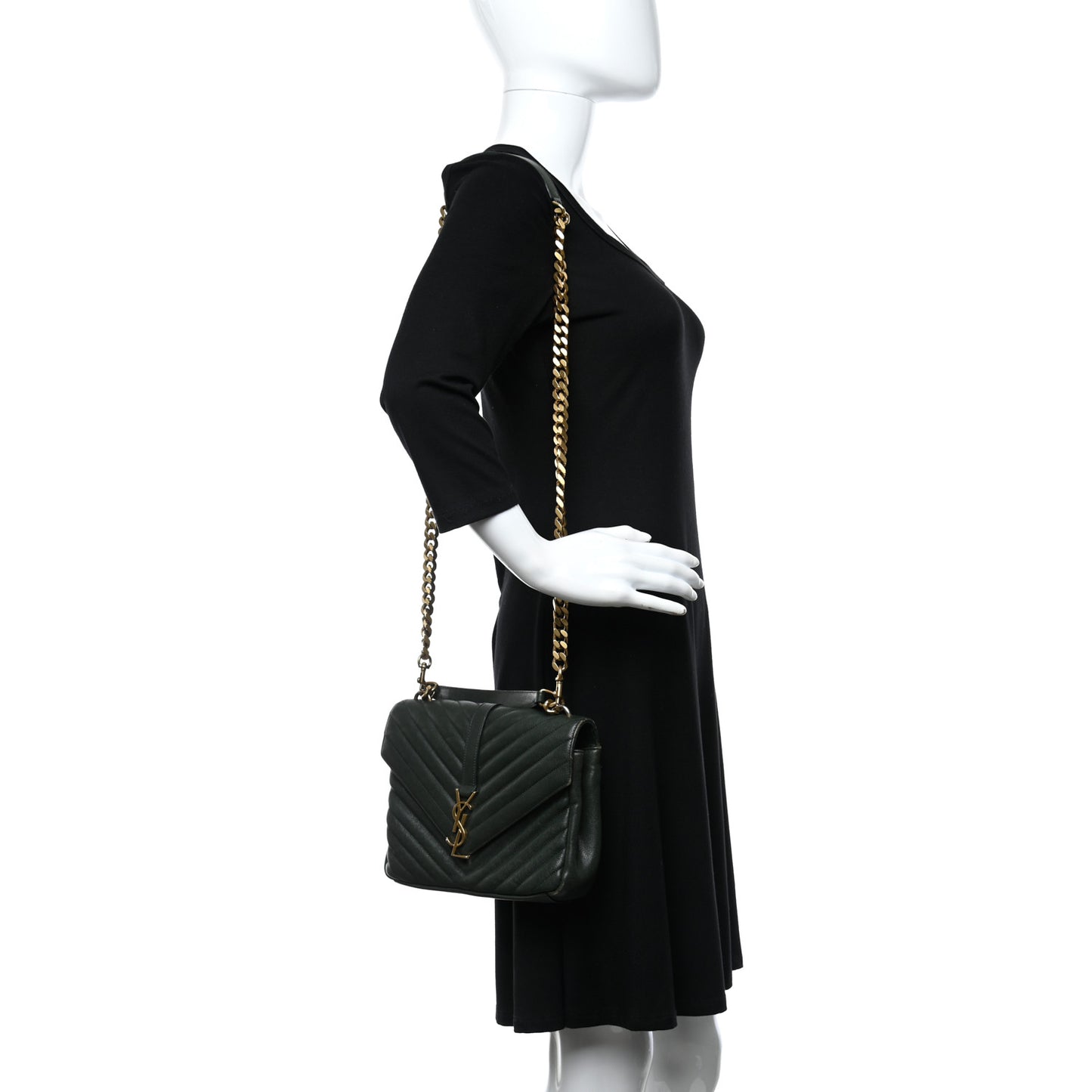 Sheepskin Matelasse Chevron Monogram Medium College Bag Dark Green