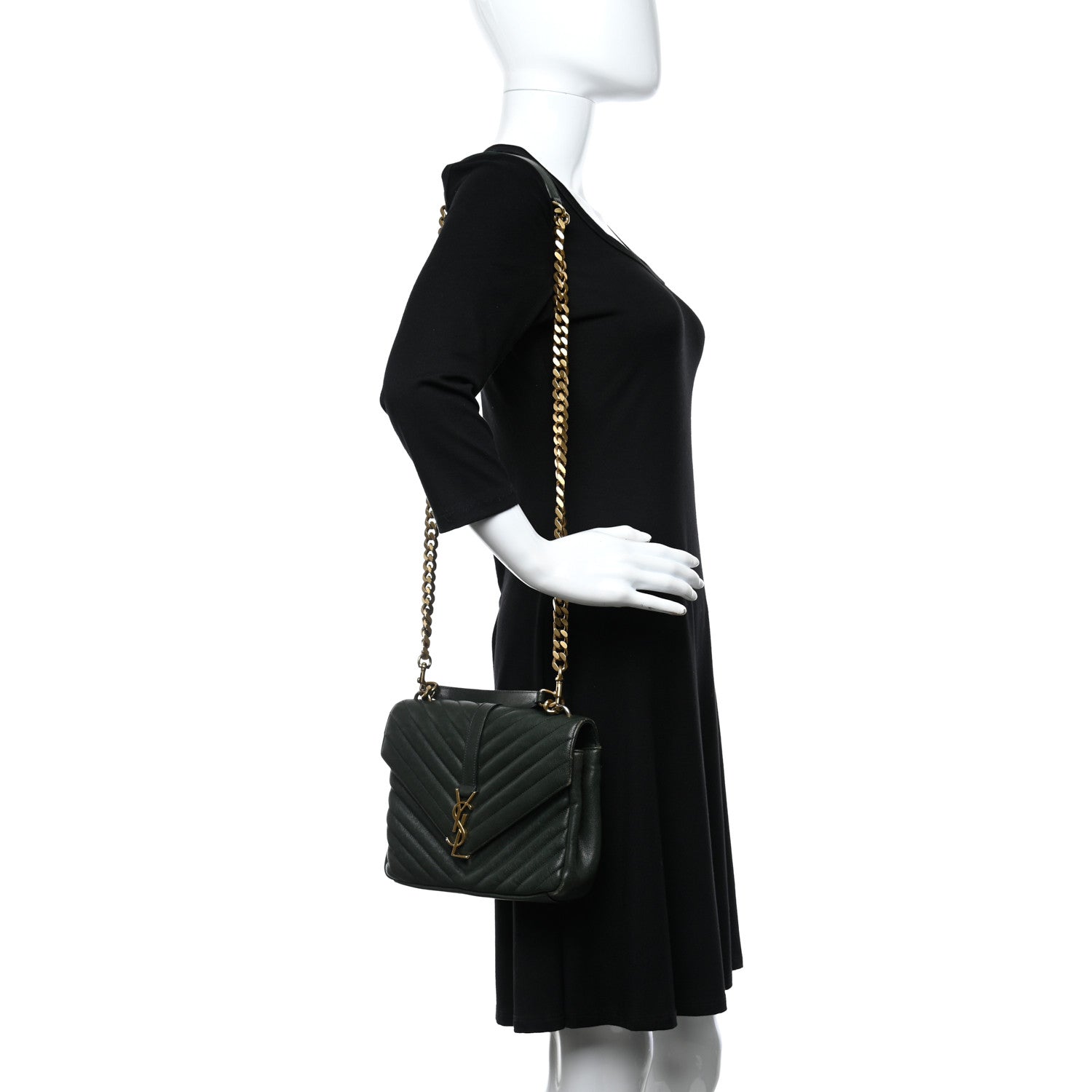 Saint Laurent Sheepskin Matelasse Chevron Monogram Medium College Bag Dark Green 2 of 13