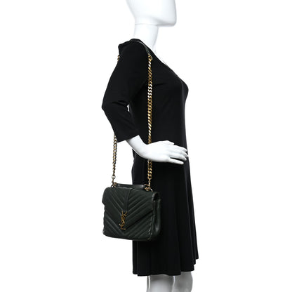 Saint Laurent Sheepskin Matelasse Chevron Monogram Medium College Bag Dark Green 2 of 13