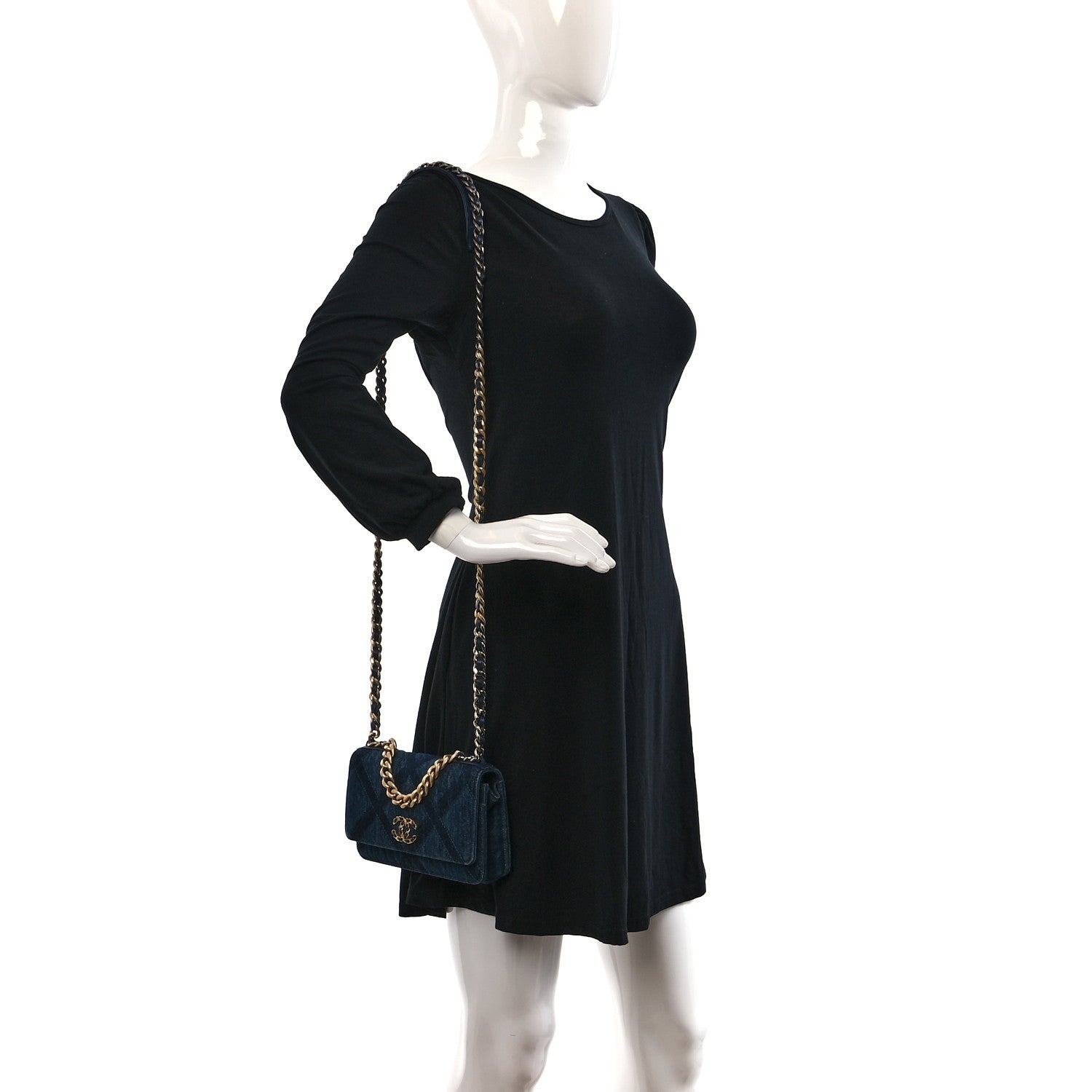 Chanel Denim Quilted Chanel 19 Wallet On Chain WOC Blue 3 of 11