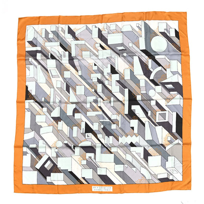 Hermes Silk On a Summer Day Shawl 140 Ocre Gris Bleu Glacier 1 of 5