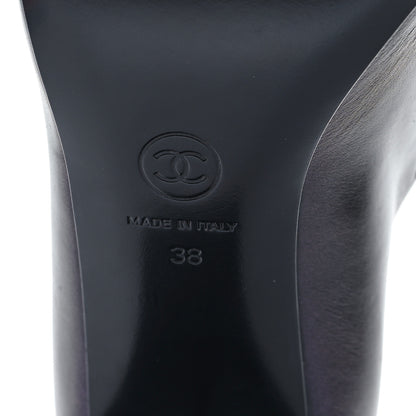 Chanel Iridescent Lambskin Grosgrain Pearl Mary Jane Pumps 38 Black 7 of 9