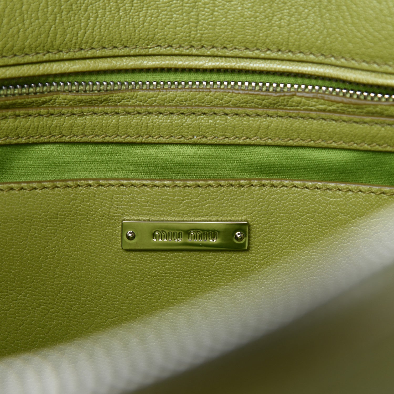 Miu Miu Goatskin Madras Tote Green 8 of 11