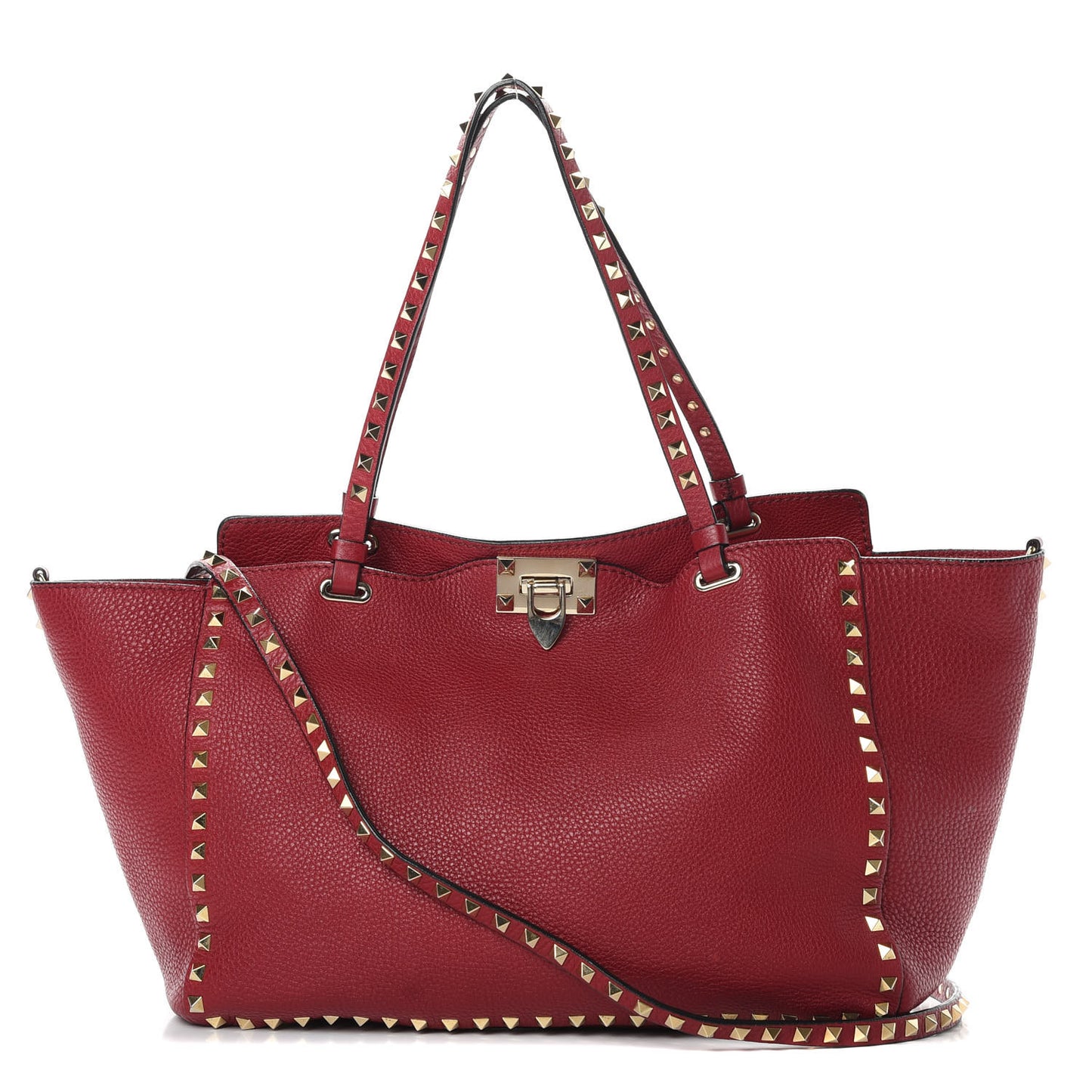 Pebbled Calfskin Medium Rockstud Tote Scarlet