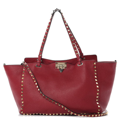 Valentino Garavani Pebbled Calfskin Medium Rockstud Tote Scarlet 1 of 12