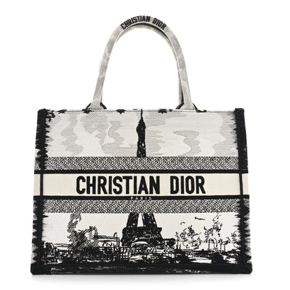 Christian Dior Canvas Embroidered Medium Paris Book Tote White Black 1 of 11