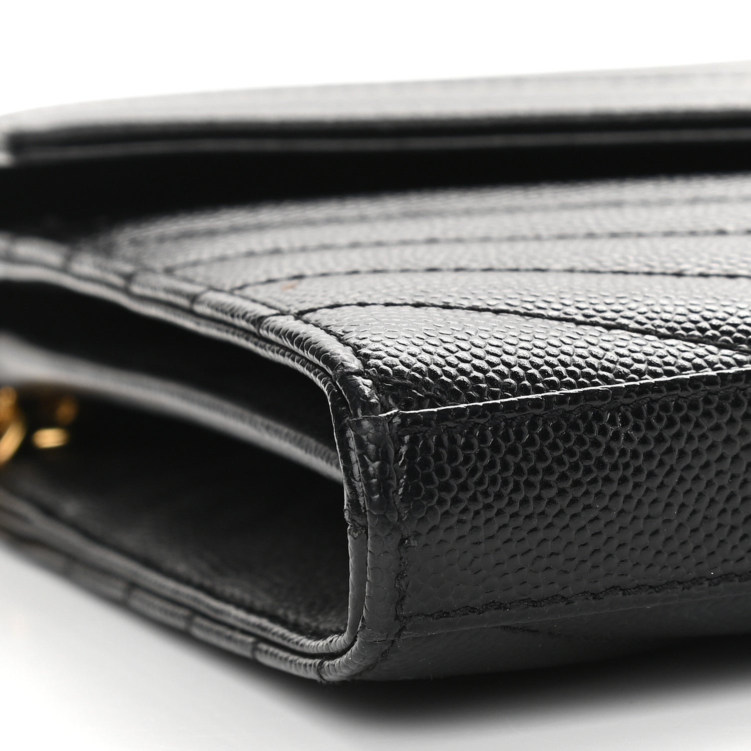Saint Laurent Grain De Poudre Matelasse Chevron Monogram Chain Wallet Black 7 of 9