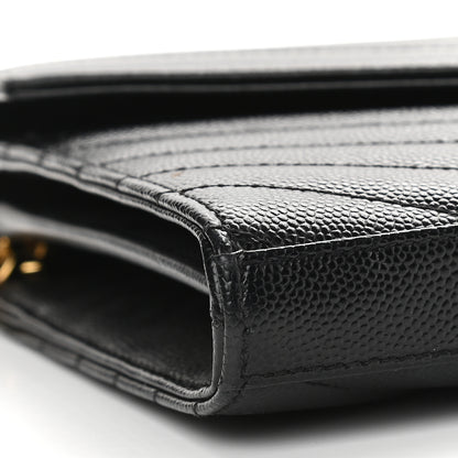 Saint Laurent Grain De Poudre Matelasse Chevron Monogram Chain Wallet Black 7 of 9