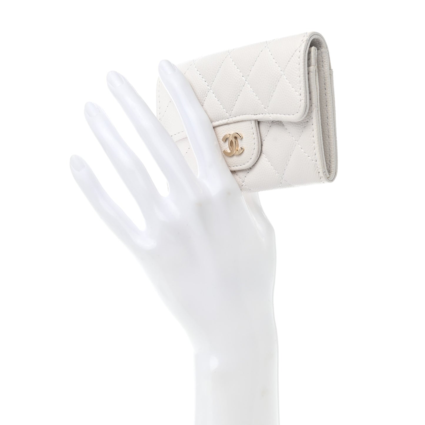 Caviar Quilted Flap Card Holder Wallet White