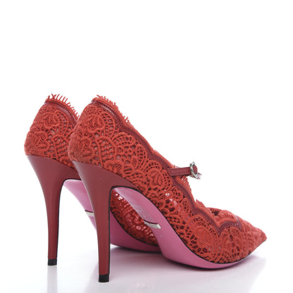 Gucci Lace Pizzo Venice Pumps 39 Hibiscus Red 4 of 9