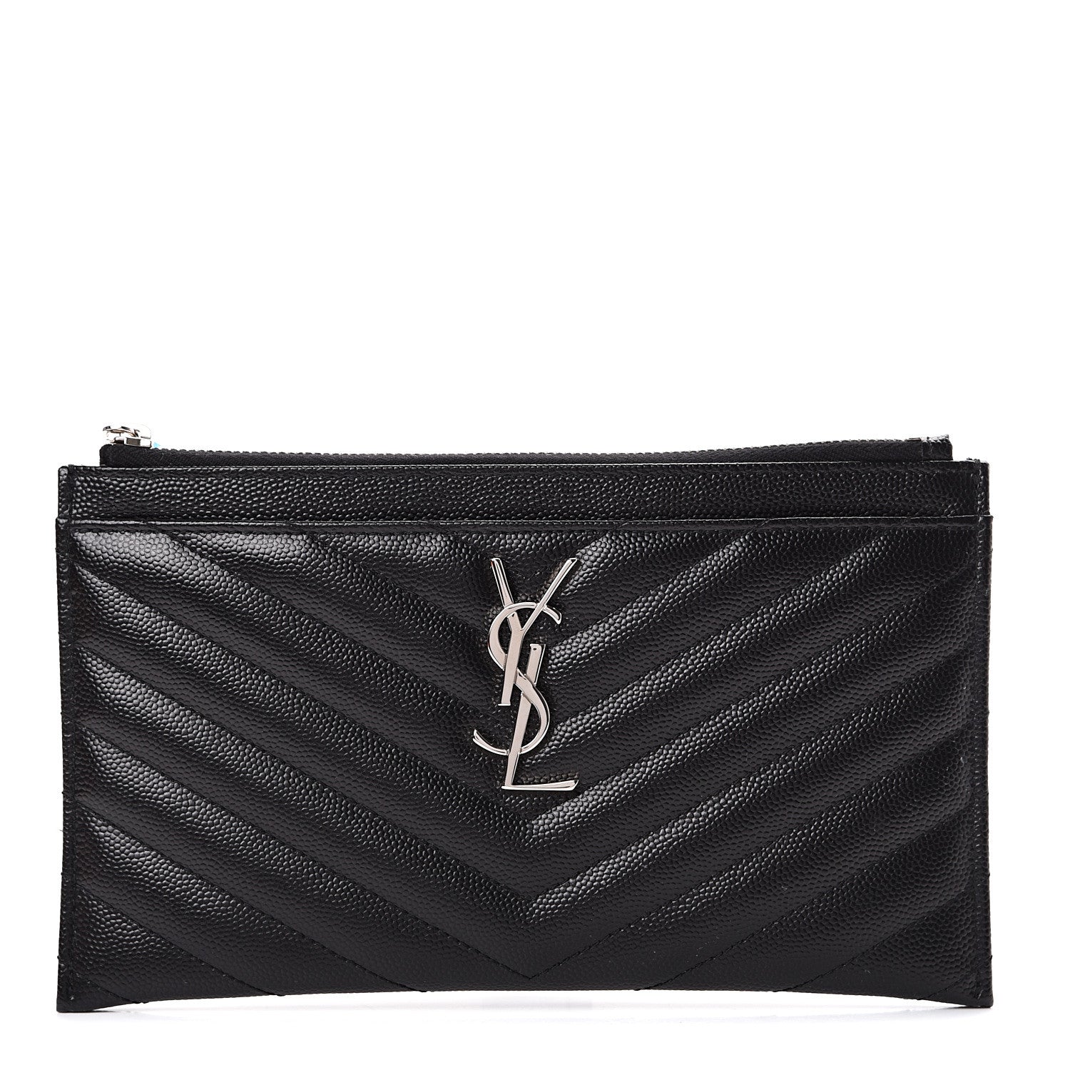 Saint Laurent Grain De Poudre Chevron Monogram Bill Pouch Black 1 of 7