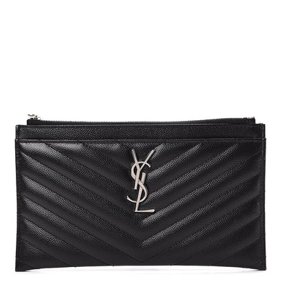 Saint Laurent Grain De Poudre Chevron Monogram Bill Pouch Black 1 of 7
