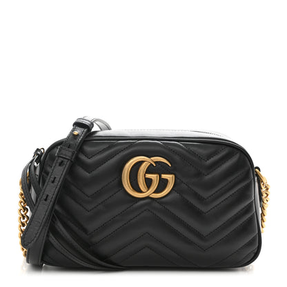 Gucci Calfskin Matelasse Small GG Marmont Chain Shoulder Bag Black 1 of 8